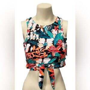 NWT Floral Tie Front Swim Crop Top Size M